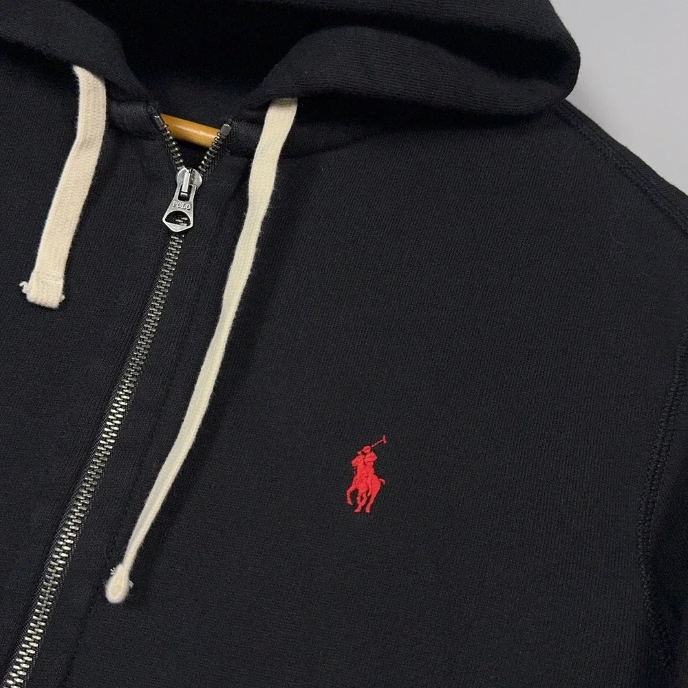 Polo Ralph Lauren Full Zip Hoodie Mens Size Medium Black Red Pony Fleece